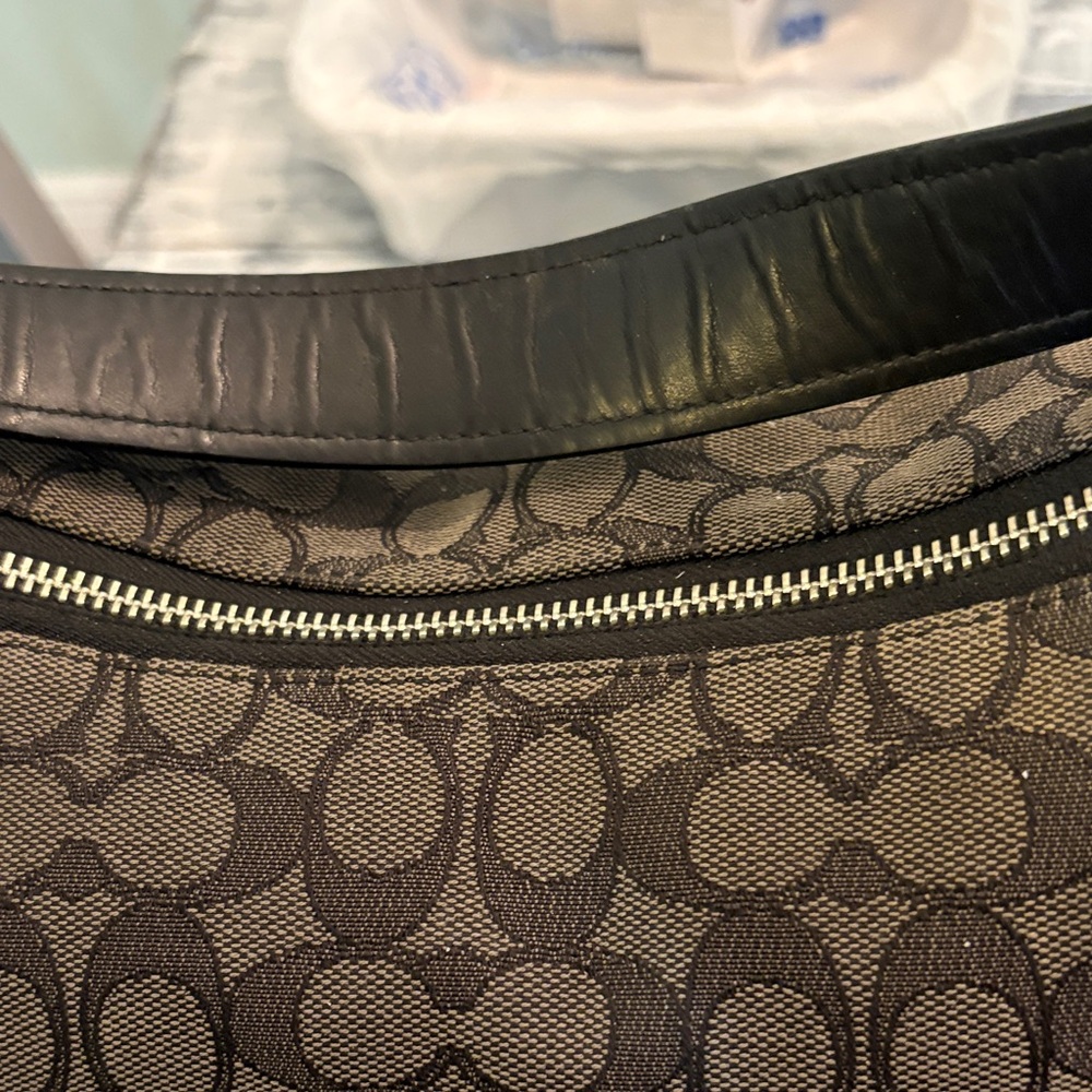 COACH Jacquard Leather Signature C Monogram Hobo Bag Shoulder Handbag BLACK GRAY - Picture 4 of 10